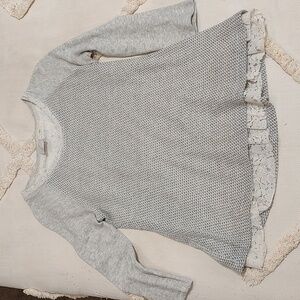 Gray Women's Sweater with Lace Hem